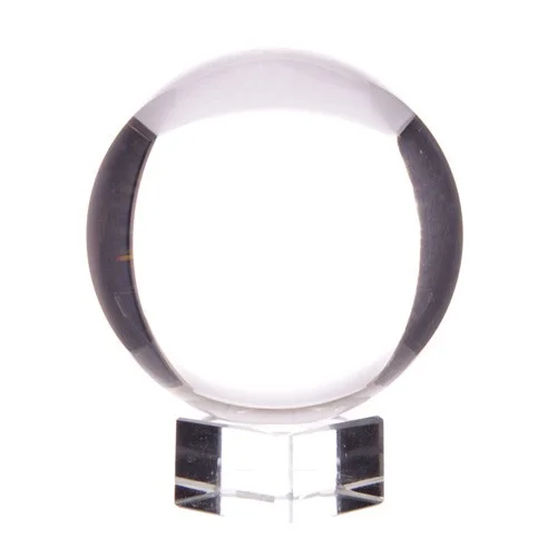 Glass crystal ball set on a stand, 110mm diameter.