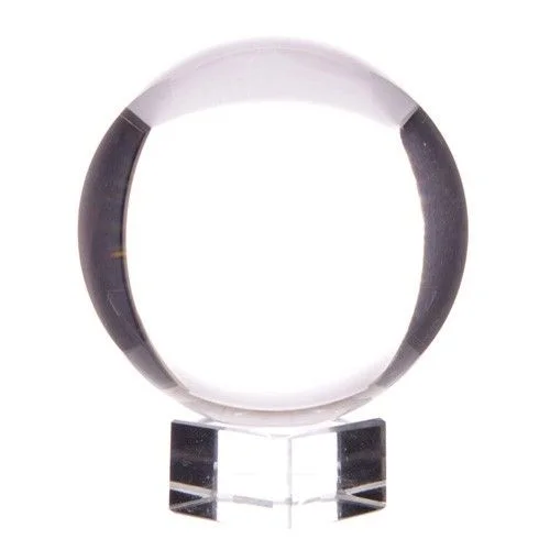 Crystal ball ornament on a stable stand, 130mm tall, clear glass sphere showcased on a simple base.