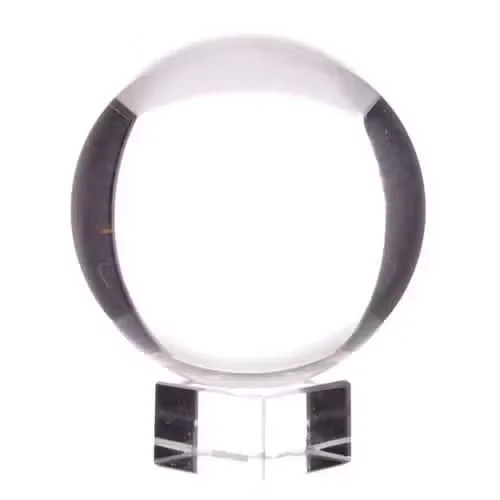 crystal ball on stand showing a clear sphere resting on a simple stand, 130mm tall