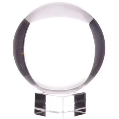 Decorative crystal ball on a stand – 200 mm tall, clear crystal sphere perched on a simple base.