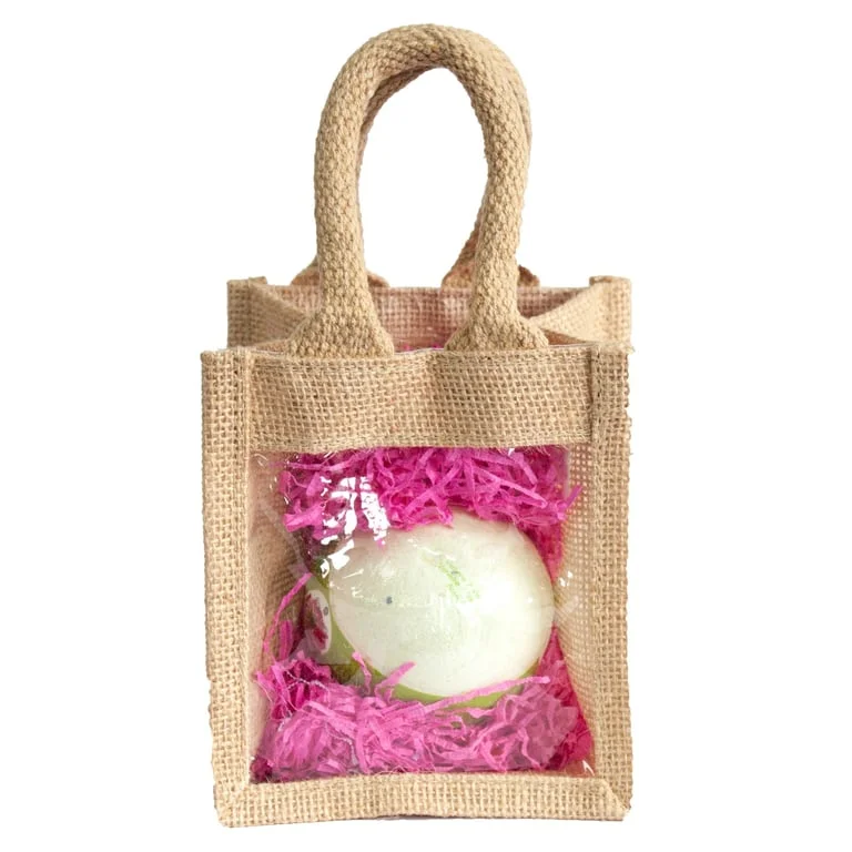 Clear glass jar with one window, 12x12x13cm, placed in a simple gift bag, gift bag included.