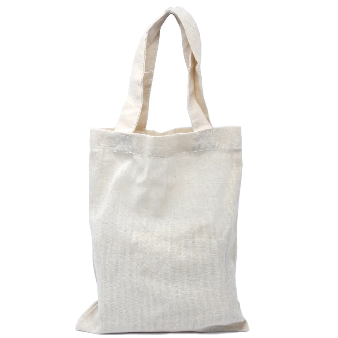 Small natural cotton tote bag, 4oz weight, 25x20cm size, neutral fabric texture.