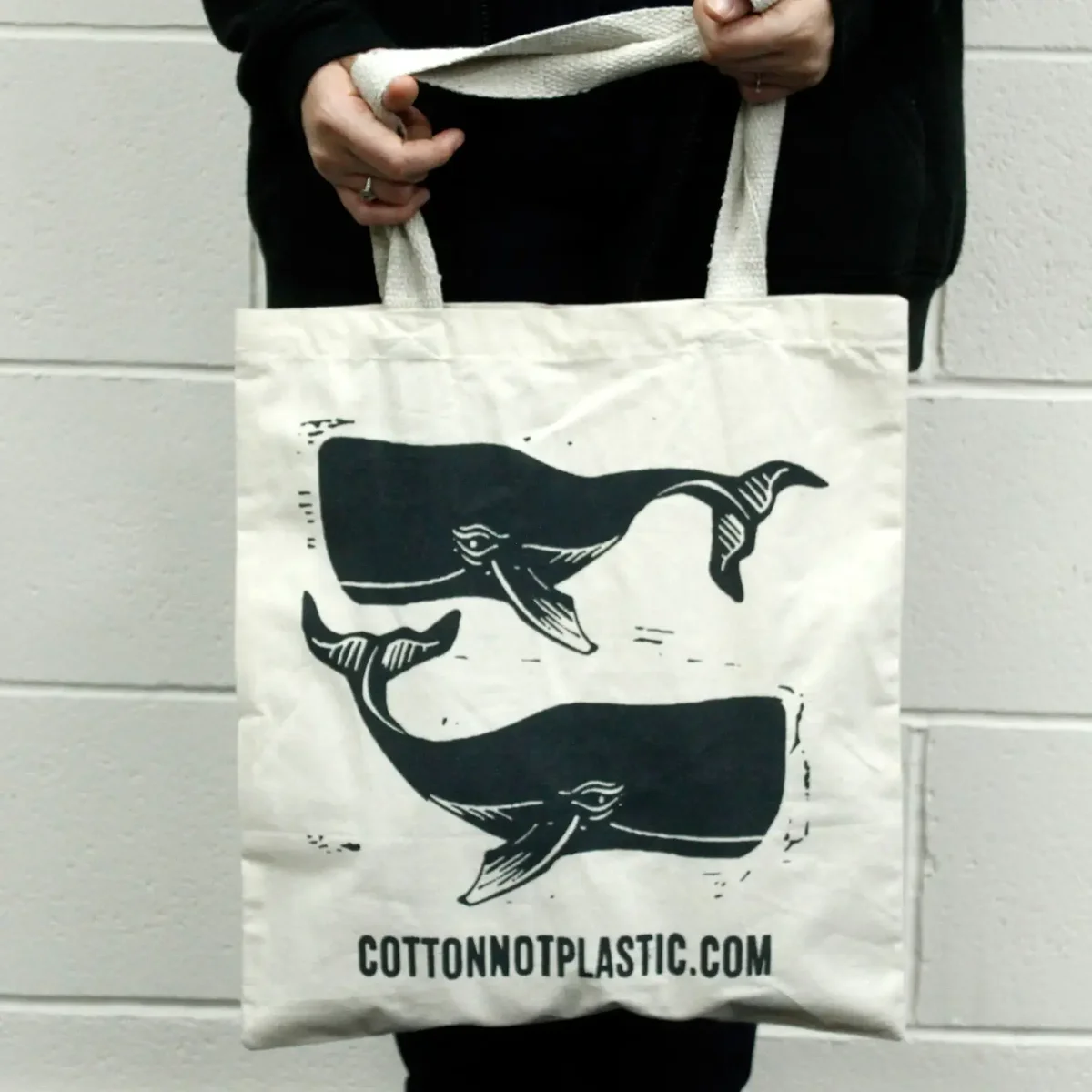 Large natural cotton bag (6 oz, 38x42cm) from WHALES, displayed upright, showcasing its simple cotton texture.