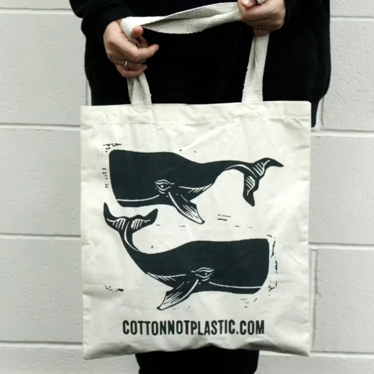 Large natural cotton shopping bag, 6oz, 38x42cm – WHALES