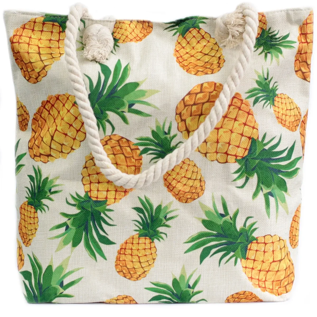 rope handle bag featuring pineapple pattern