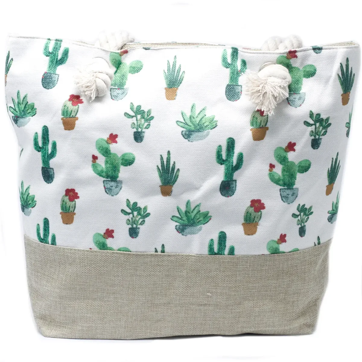 rope handle bag with mini cactus design