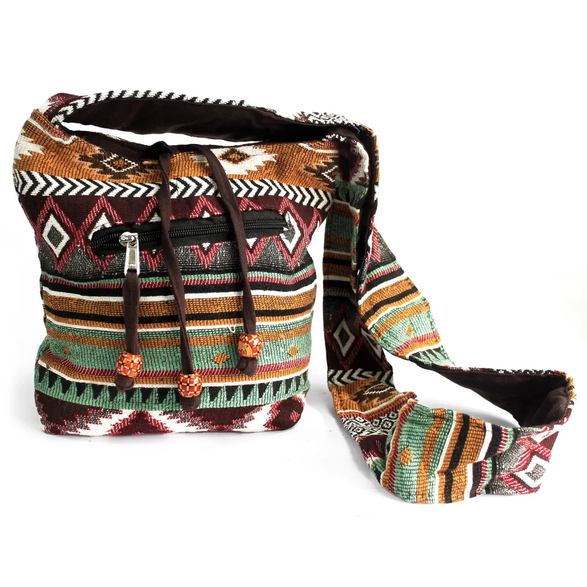 Chocolate sling bag, a jacquard bag