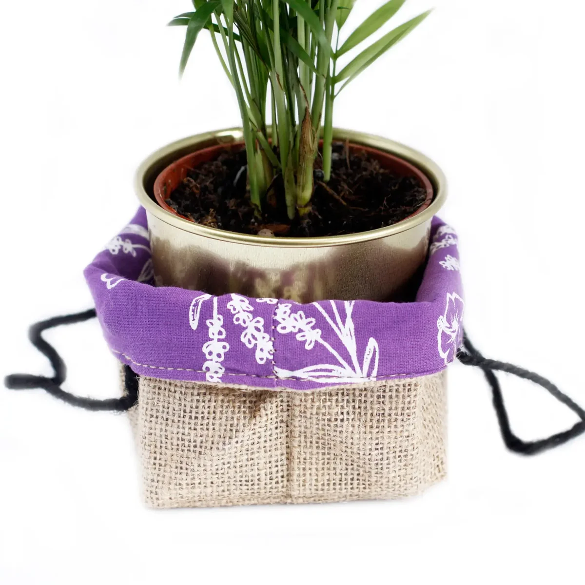 Medium lavender lined gift bag made of natural jute and cotton