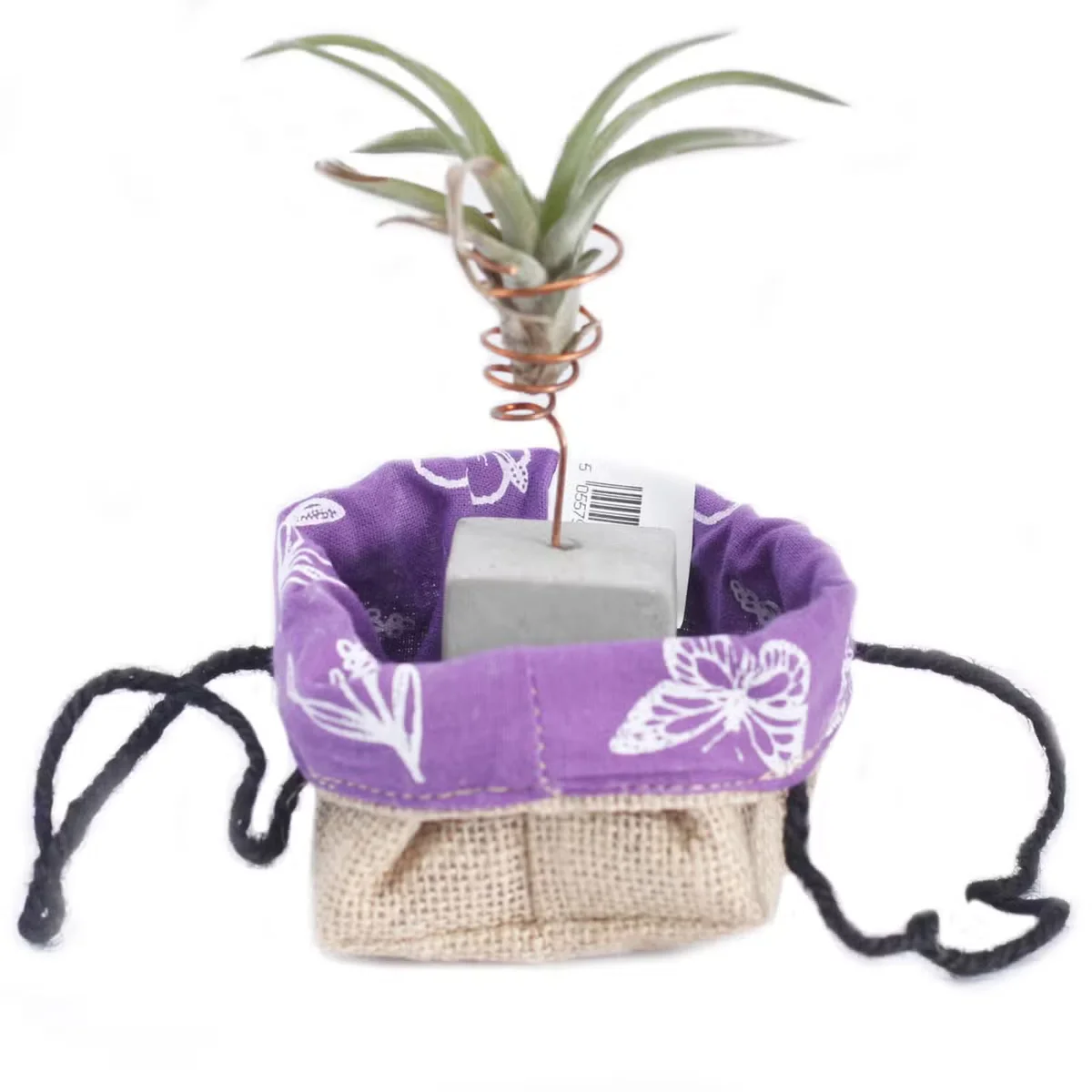 Small jute and cotton gift bag with lavender lining, showing earthy texture and casual style.