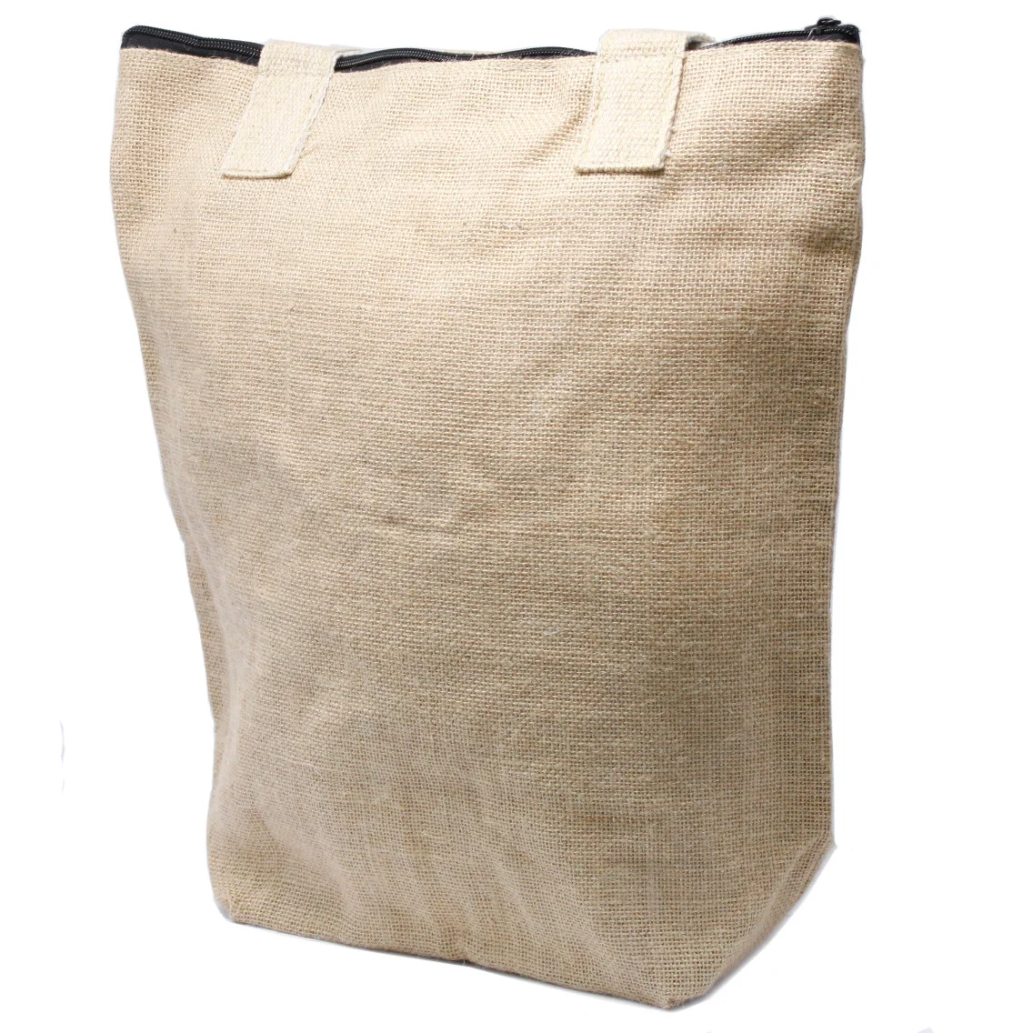 Blank jute bag displayed open to show its natural texture and simple design
