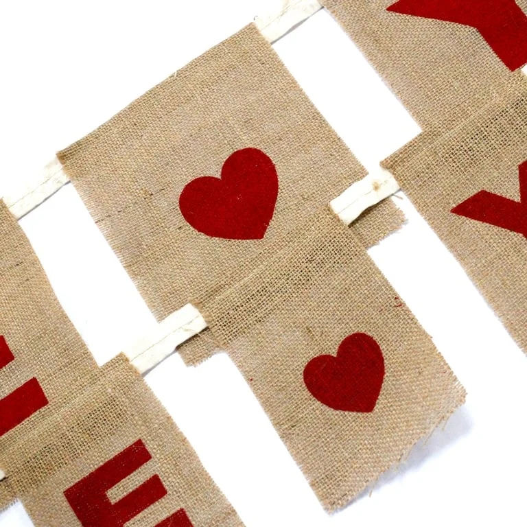Large natural wall bunting with 'I LOVE YOU' text and heart accents