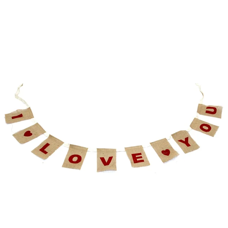 Bright natural bunting with large I LOVE YOU hearts, perfect love message bunting for celebrations