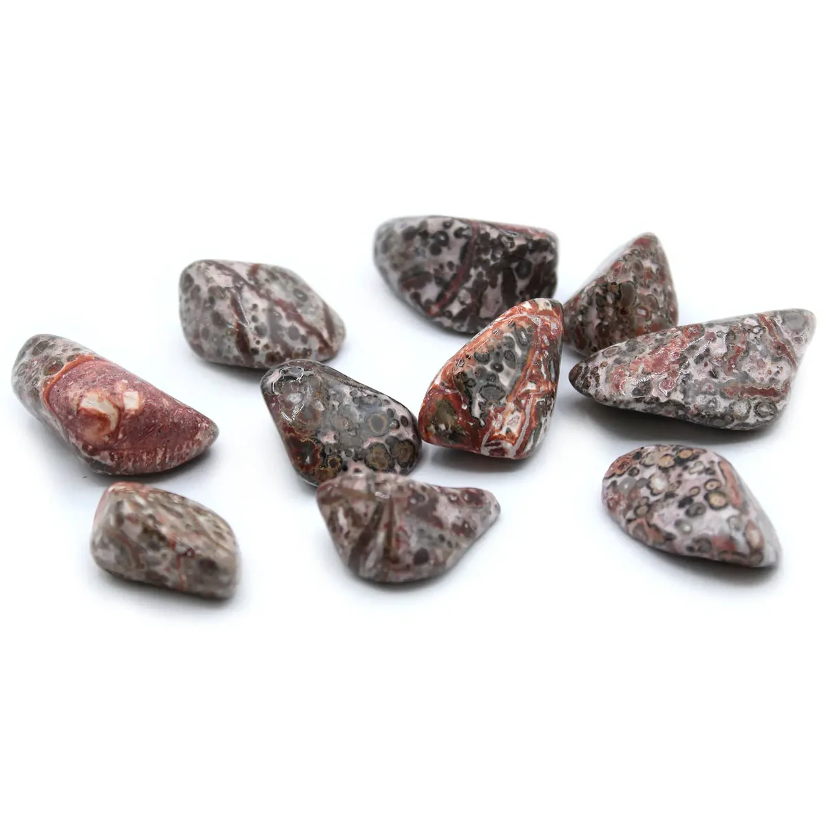 Close‑up of L Tumble Stones featuring leopard skin stones, textured surface.