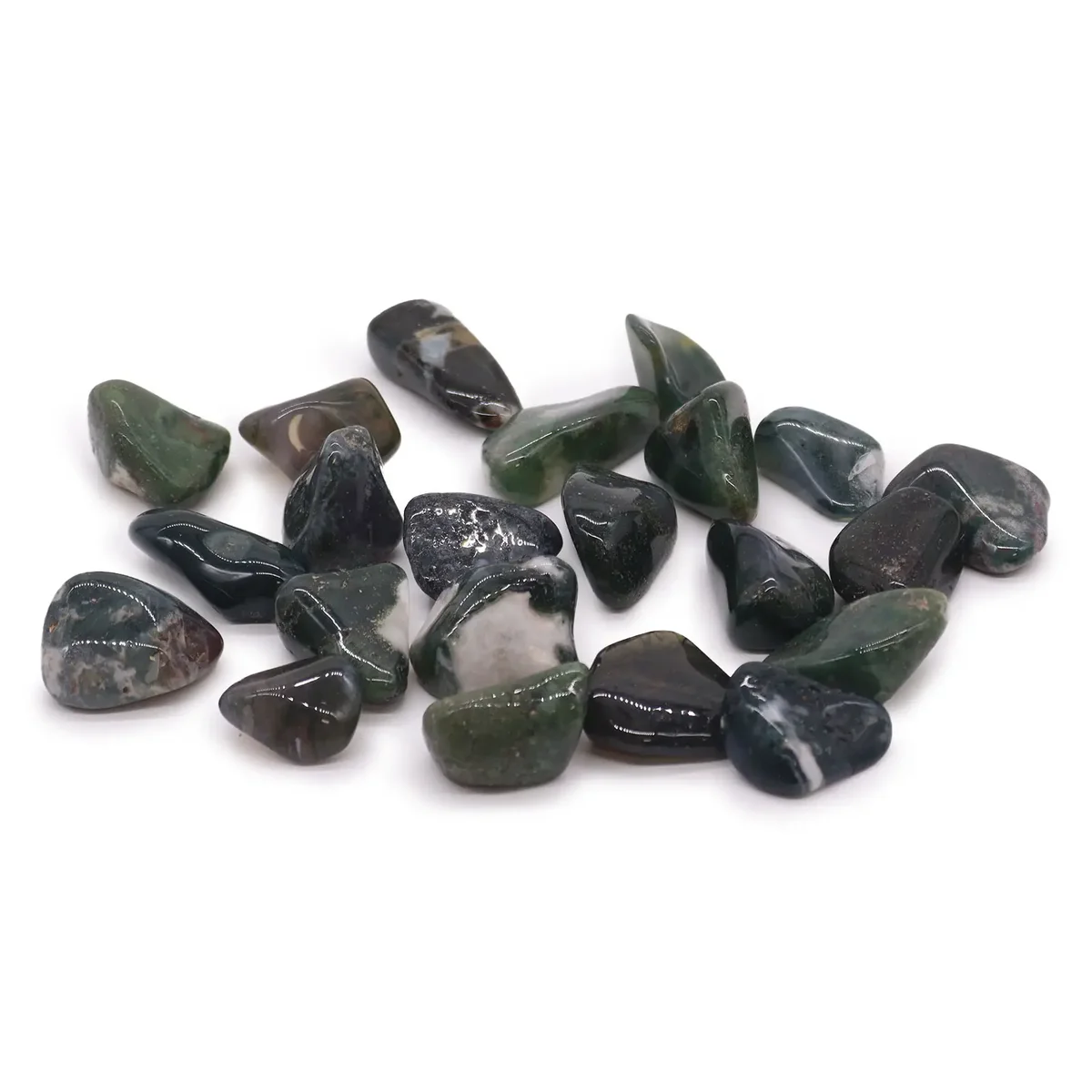 Tumble stone decor set in green moss finish with subtle textured surface.