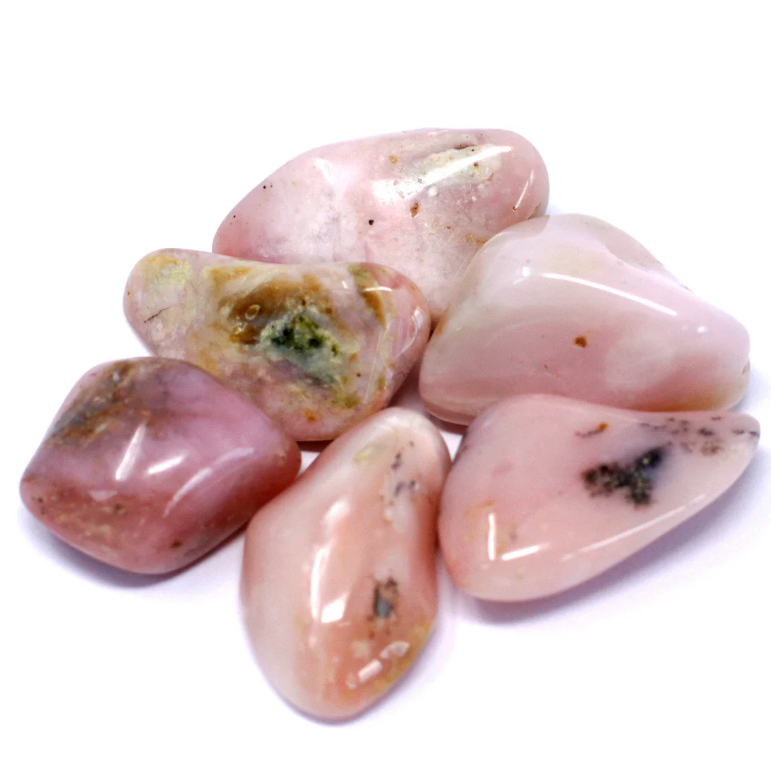 24 natural tumble stones displayed in a bag, showing Peruvian opal colors.