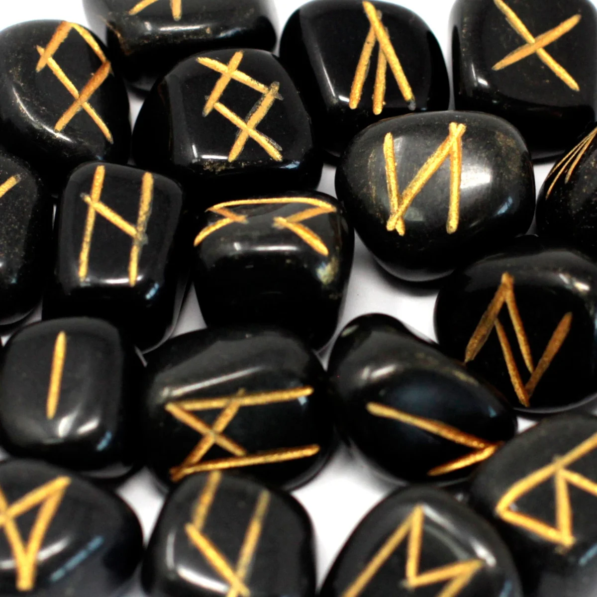 Black agate rune stones displayed inside a pouch, highlighting the rune stones pouch.