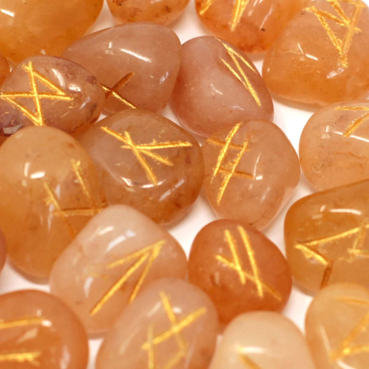 Runes set pouch with yellow aventurine stones neatly arranged inside