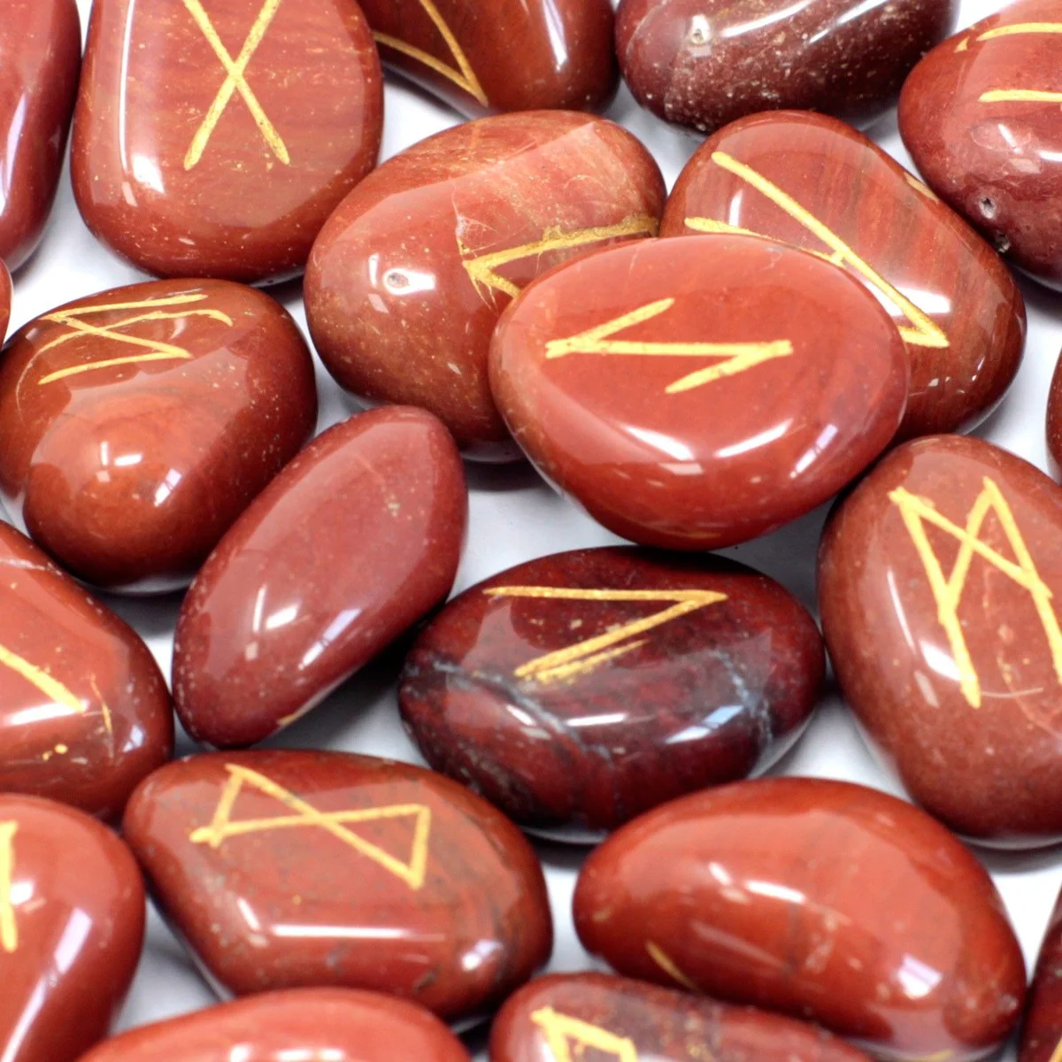 Red jasper rune stones in a pouch.