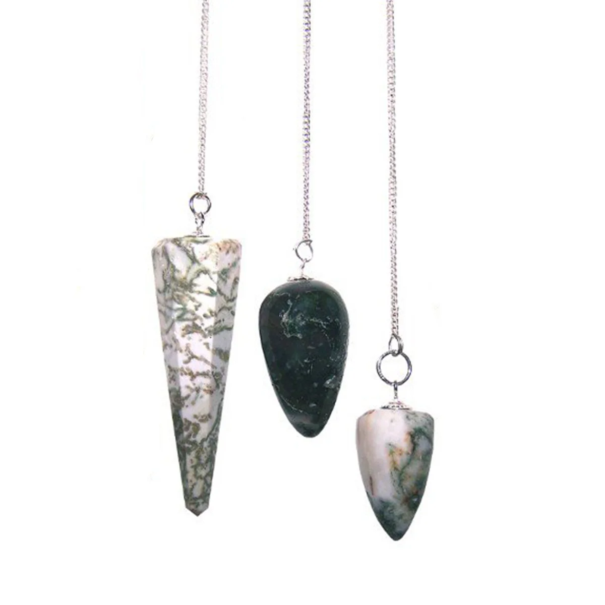 Tree agate pendulum with natural green stone.