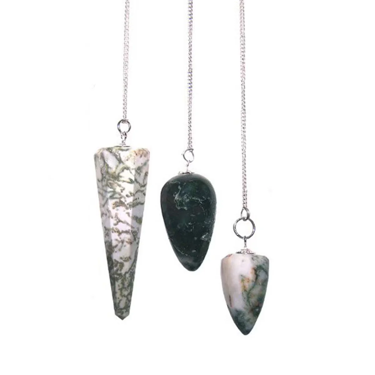 Crystal pendulum featuring tree agate in a graceful design.