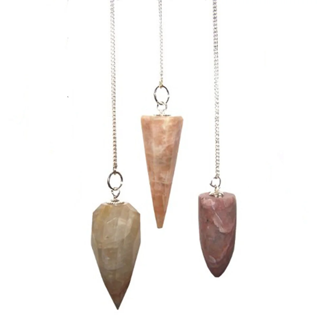 Moon stone pendulum hanging in midair.