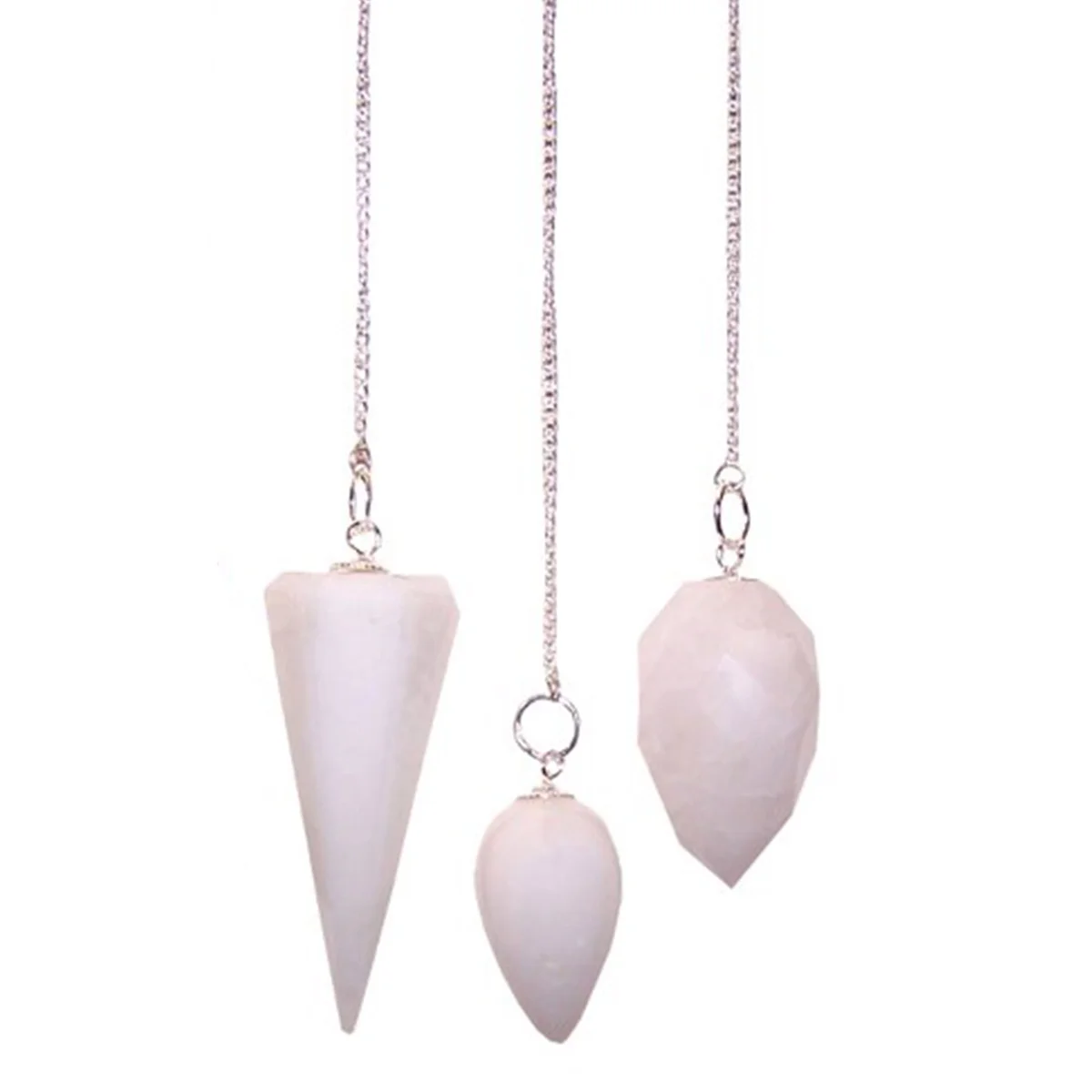 Snow quartz pendulum displayed.