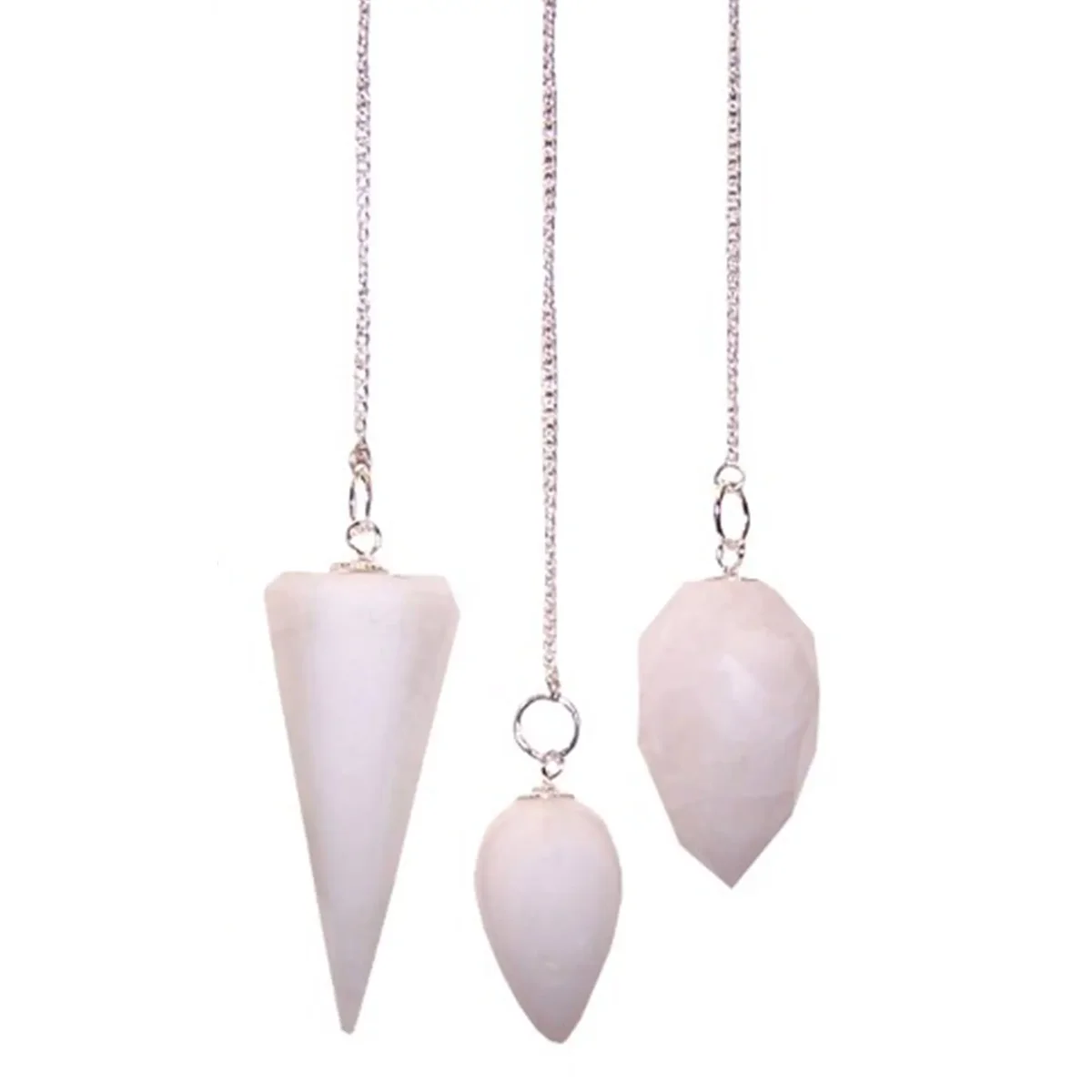 Magic pendulum displayed on a holder, featuring snow quartz crystal drifting in amber glow