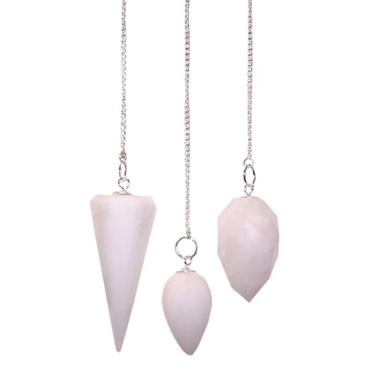 Snow Quartz spiritual pendulum hanging from a thin cord.