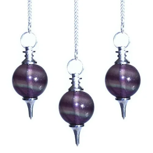 purple fluorite ornament pendulum, a polished sphere hanging from a chain