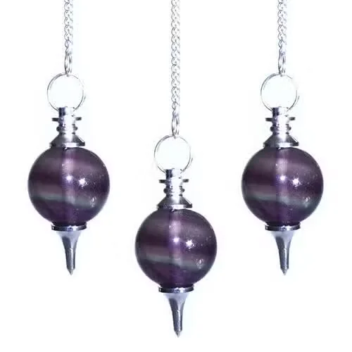 Purple fluorite sphere pendulum decor.