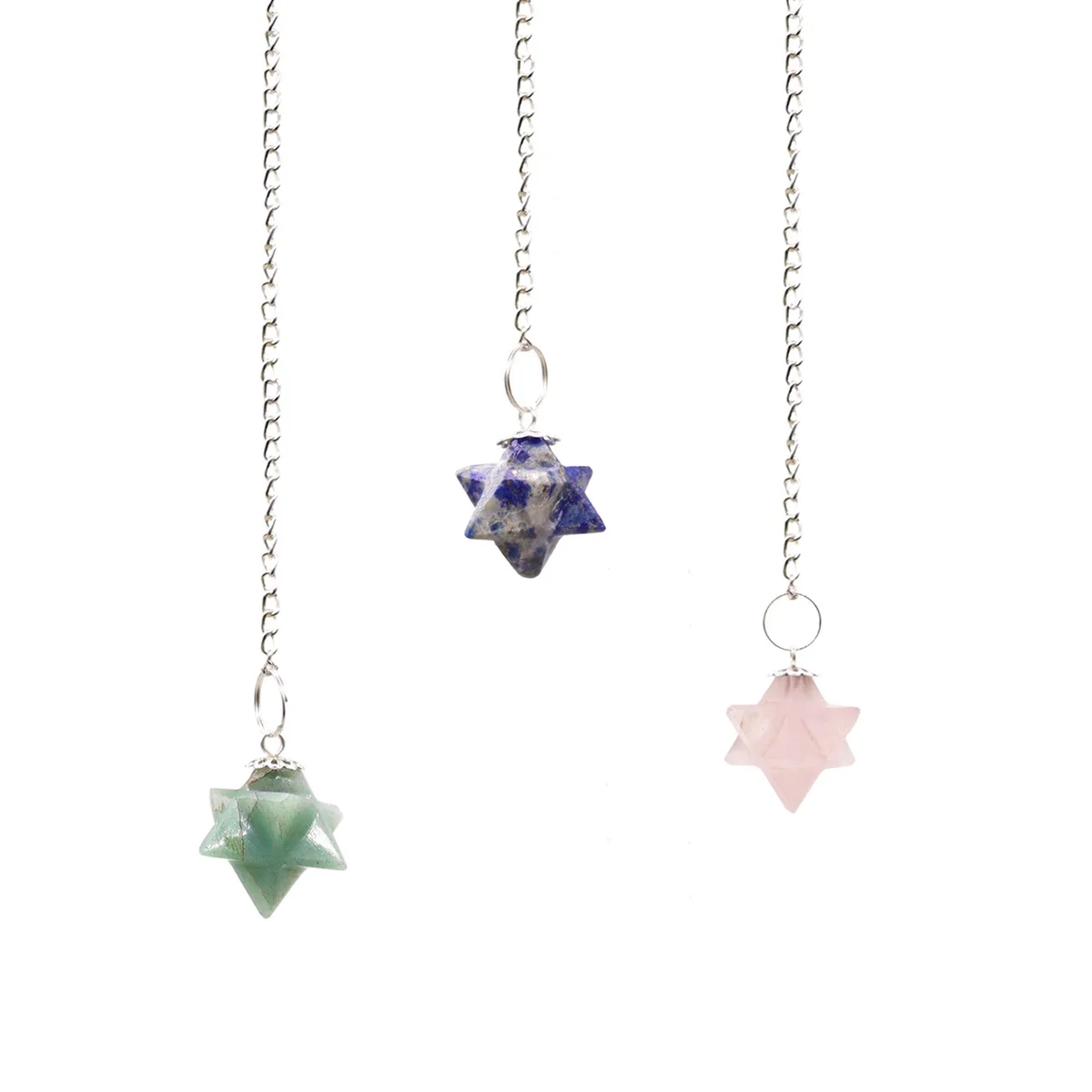 Merkaba pendulum set with star-shaped pendulums.