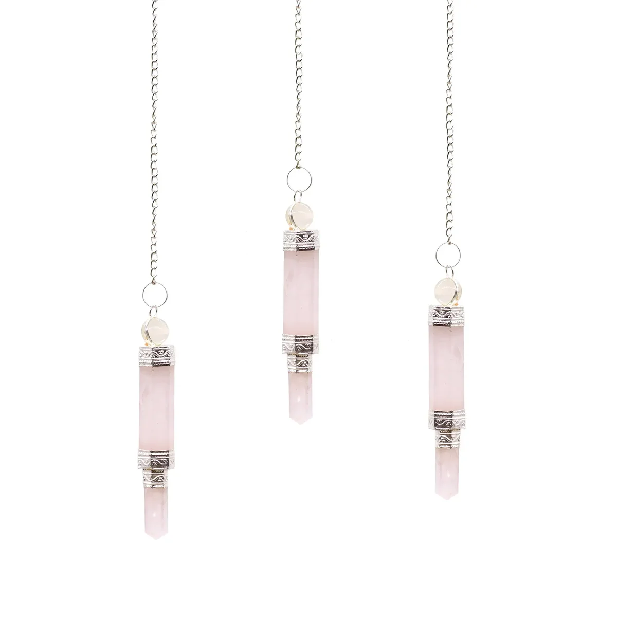 Crystal pendulum made of rose quartz.