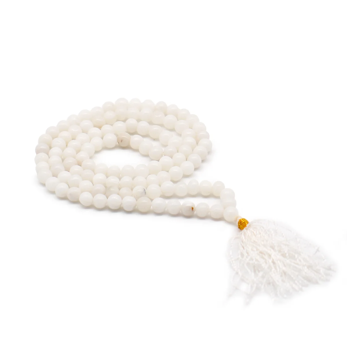 White quartz meditation bead necklace with 108 beads.