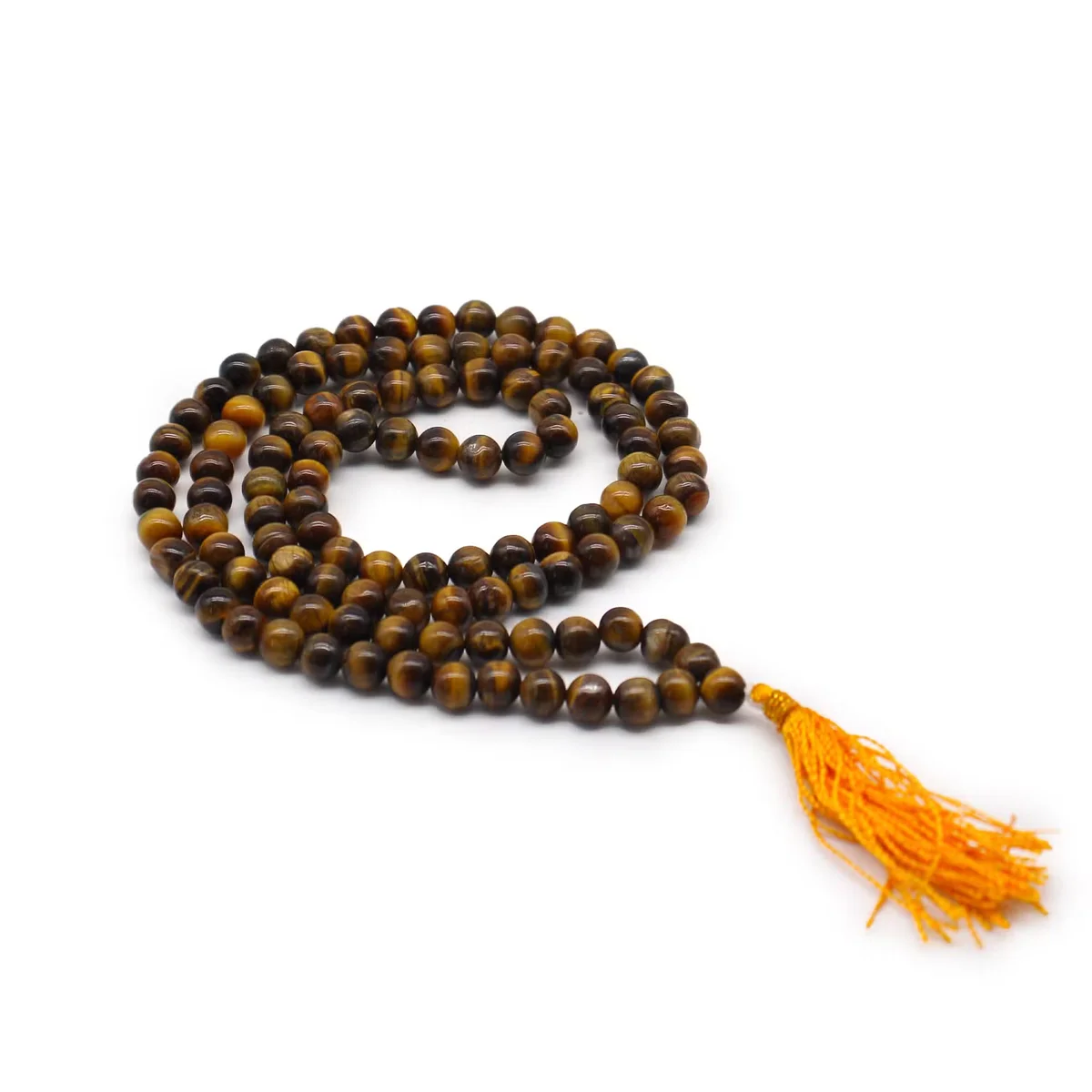 108 beads in a circular chain made of tiger eye stone, a spiritual jewellery uk mala