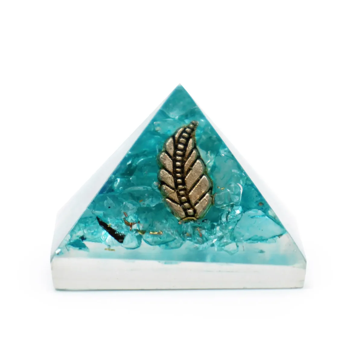 Sm orgonite pyramid 25mm with gemchips and copper accents in assorted colours and designs
