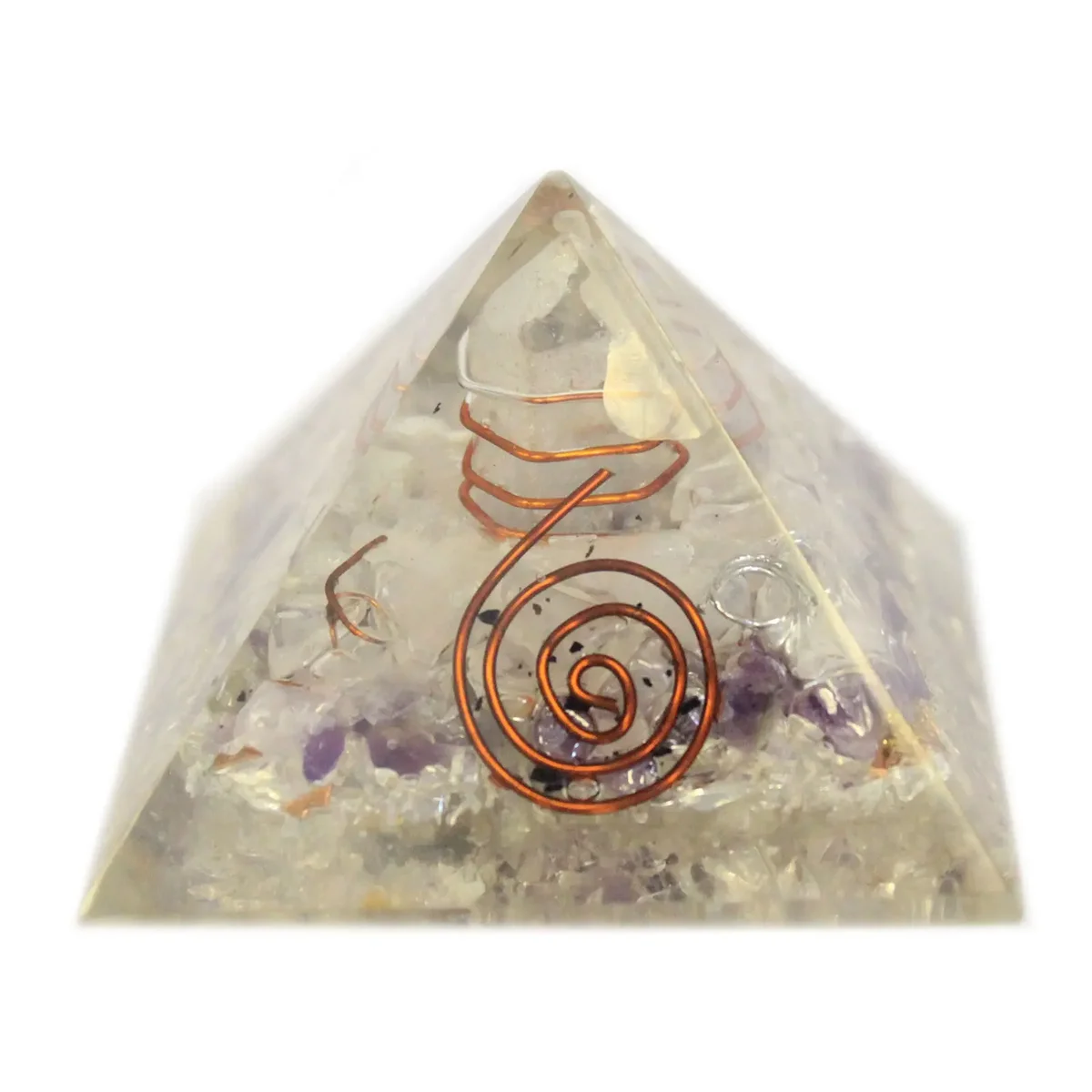 Med copper orgonite pyramid 55mm with gemchips.