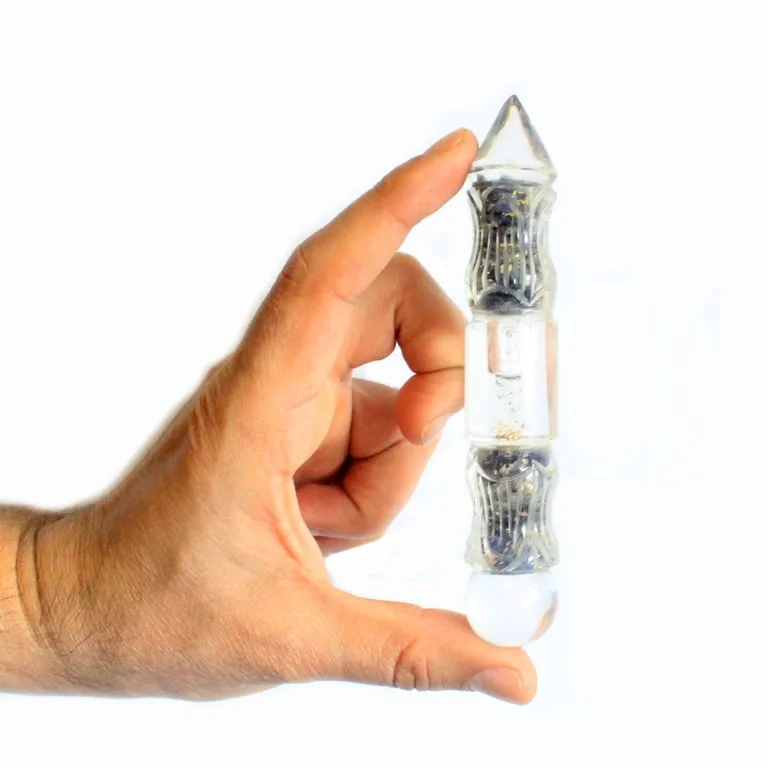 Orgonite energy wand carved with copper and gemchips.