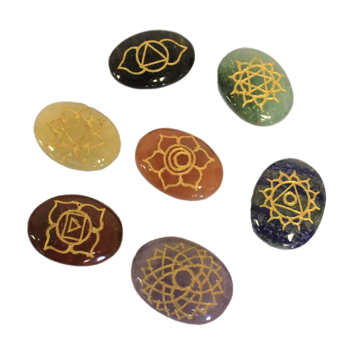 Large oval-shaped chakra stone set displayed in a compact arrangement.
