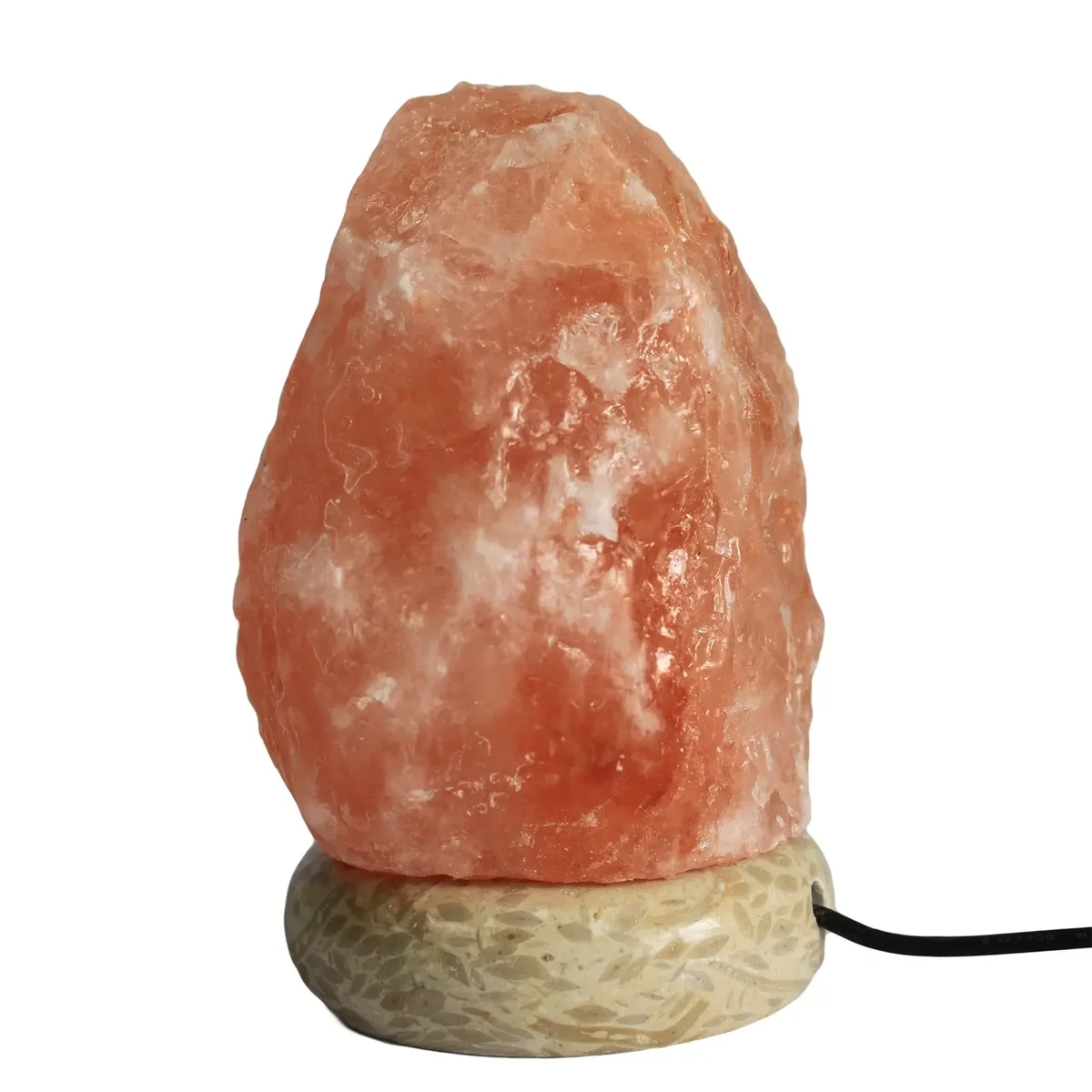 Single natural salt lamp, 11.5 cm tall, with a USB power cable and translucent crystal‑like surface.