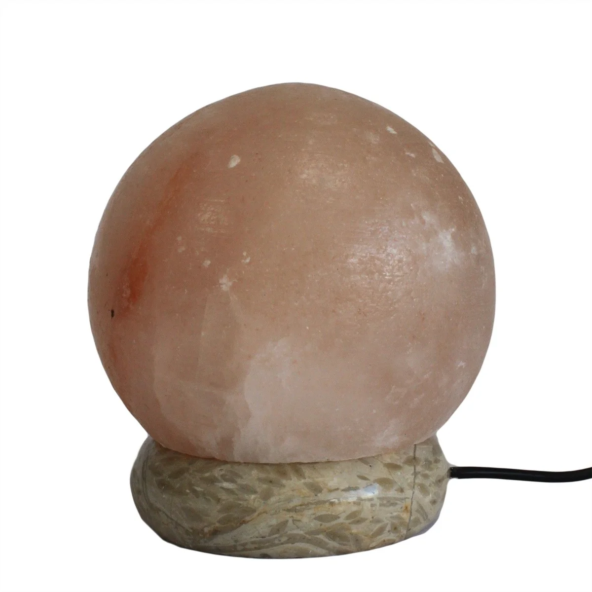 Multi‑coloured 8 cm USB salt lamp showing a glowing ball in a compact portable design