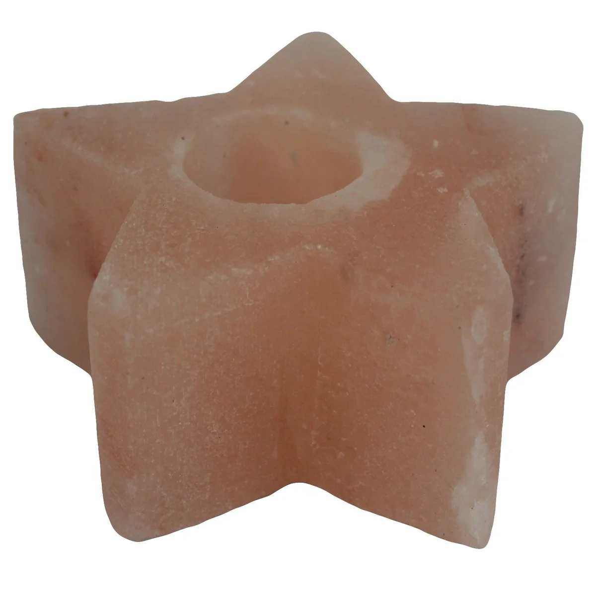 Salt candle holder in star shape, displayed on a flat surface.