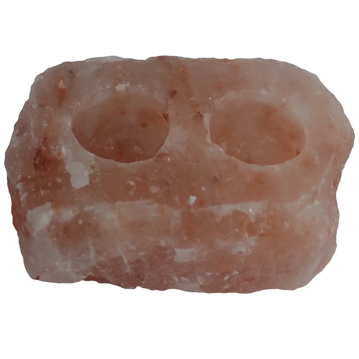 Natural salt candle holder 2 holes, simple white salt block with two evenly spaced candle slots