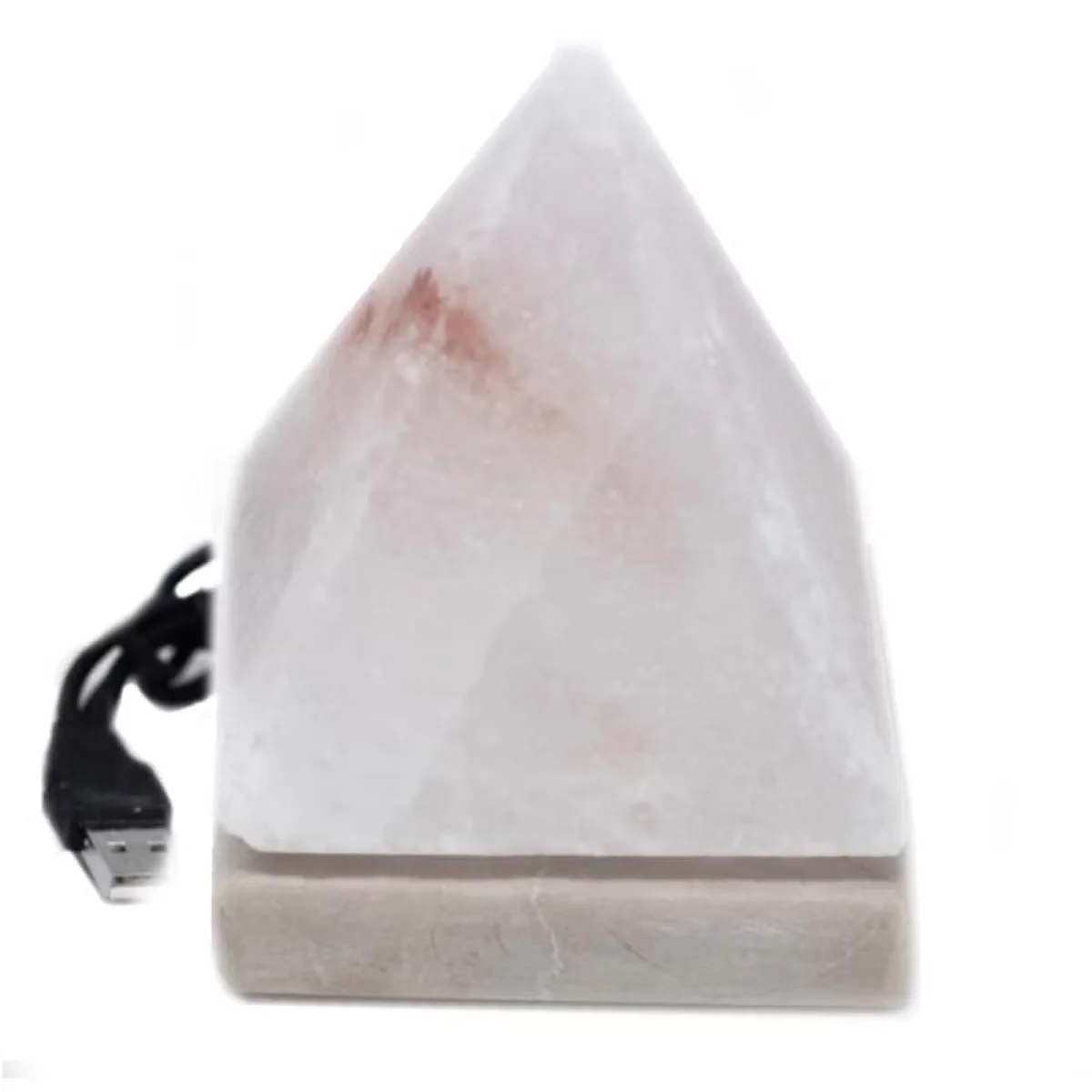 White 9cm salt lamp pyramid USB lamp displayed against a neutral background.