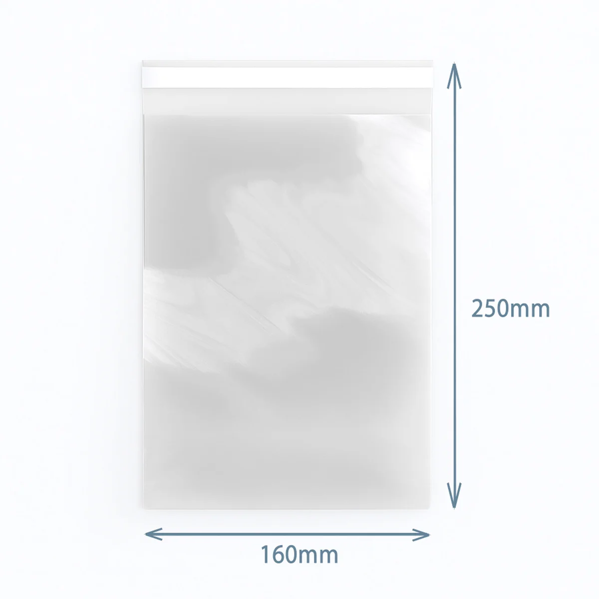 Clear poly prop storage bag 160x250mm with resealable zipper, showing top view of transparent material