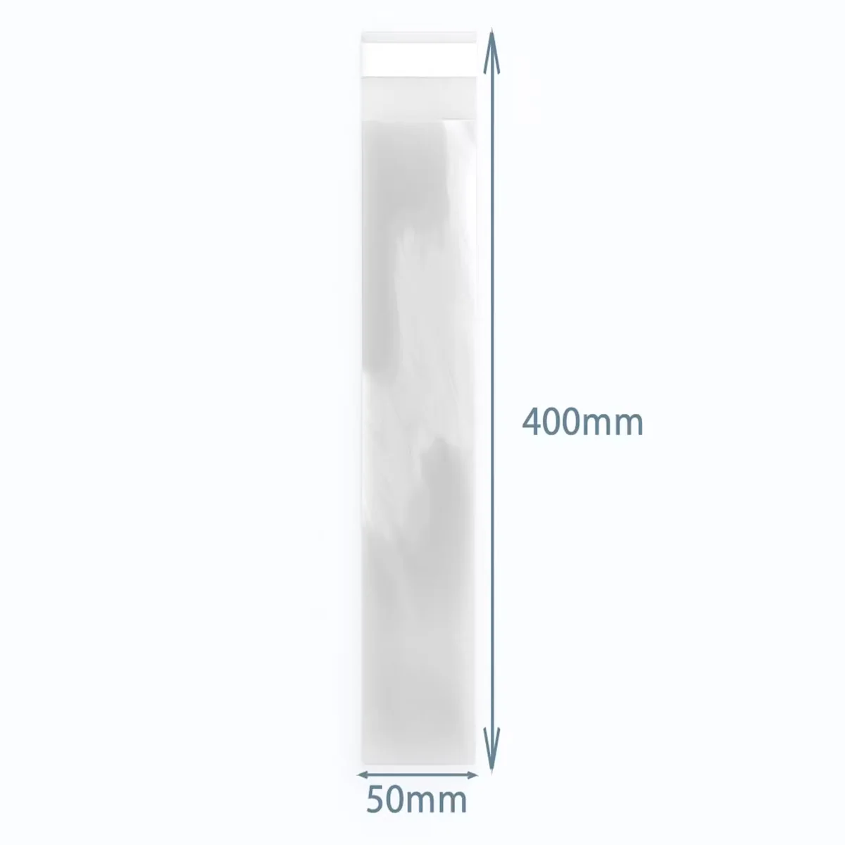 Poly prop bags 400x50mm arranged on a flat surface, showing their clear plastic material, used for packaging incense.