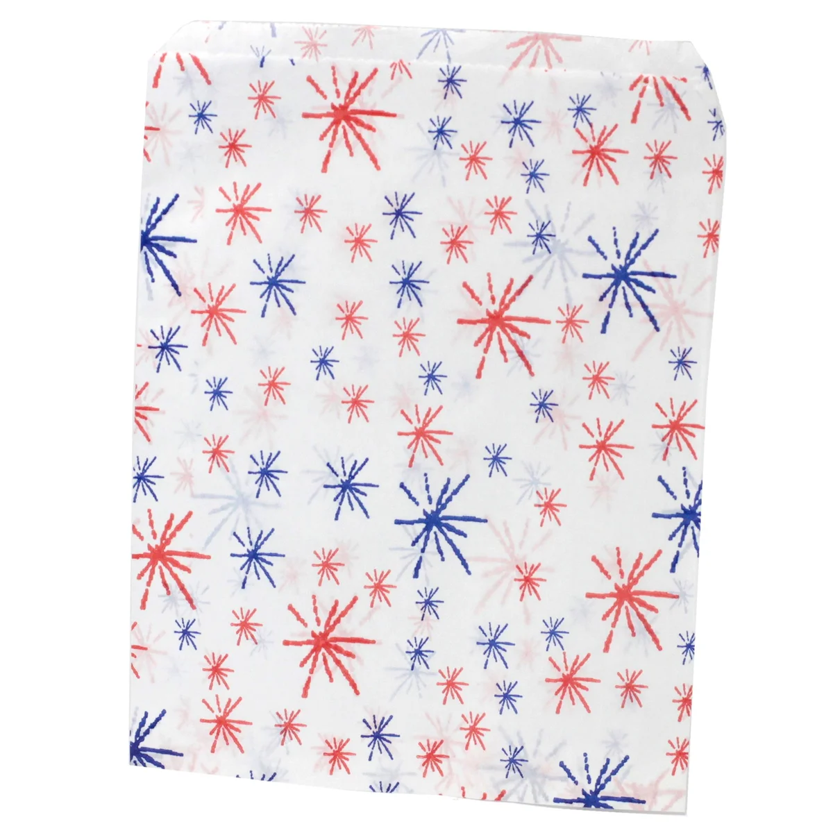 7x9 inch starburst party paper bags, folded, showing bright starburst design