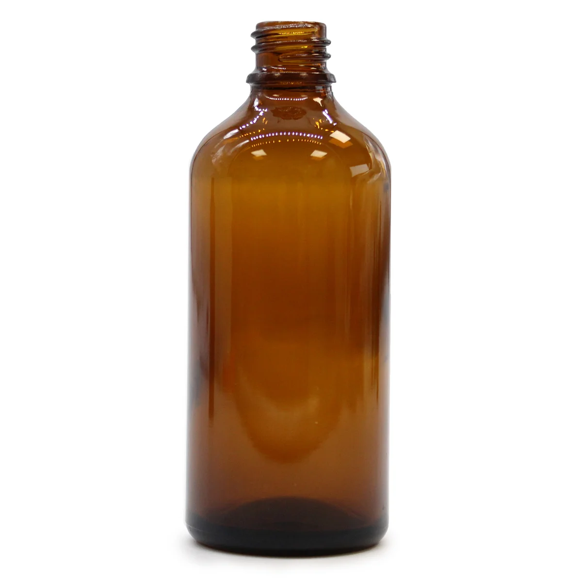 100ml amber bottle, clear glass bottle with dark amber liquid.