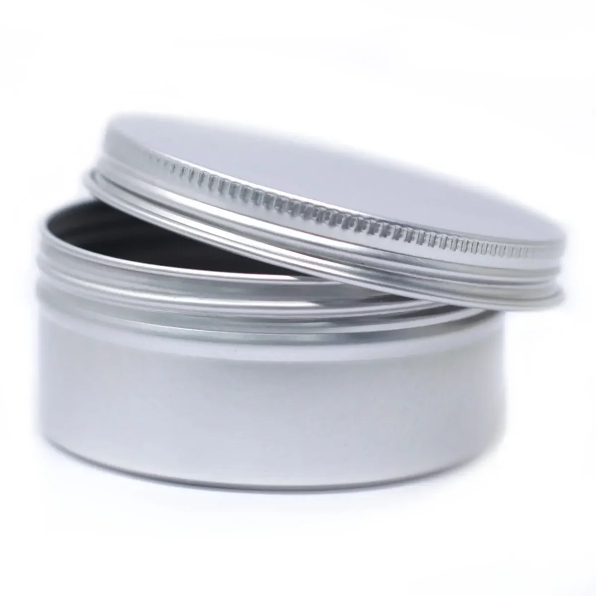 Round aluminium screw top tin box measuring 70x35mm