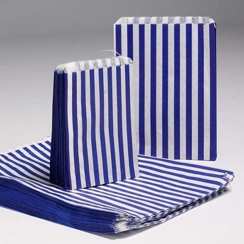 Blue candy stripe bags, 5x7 inches, shown in a neat set on a white background.