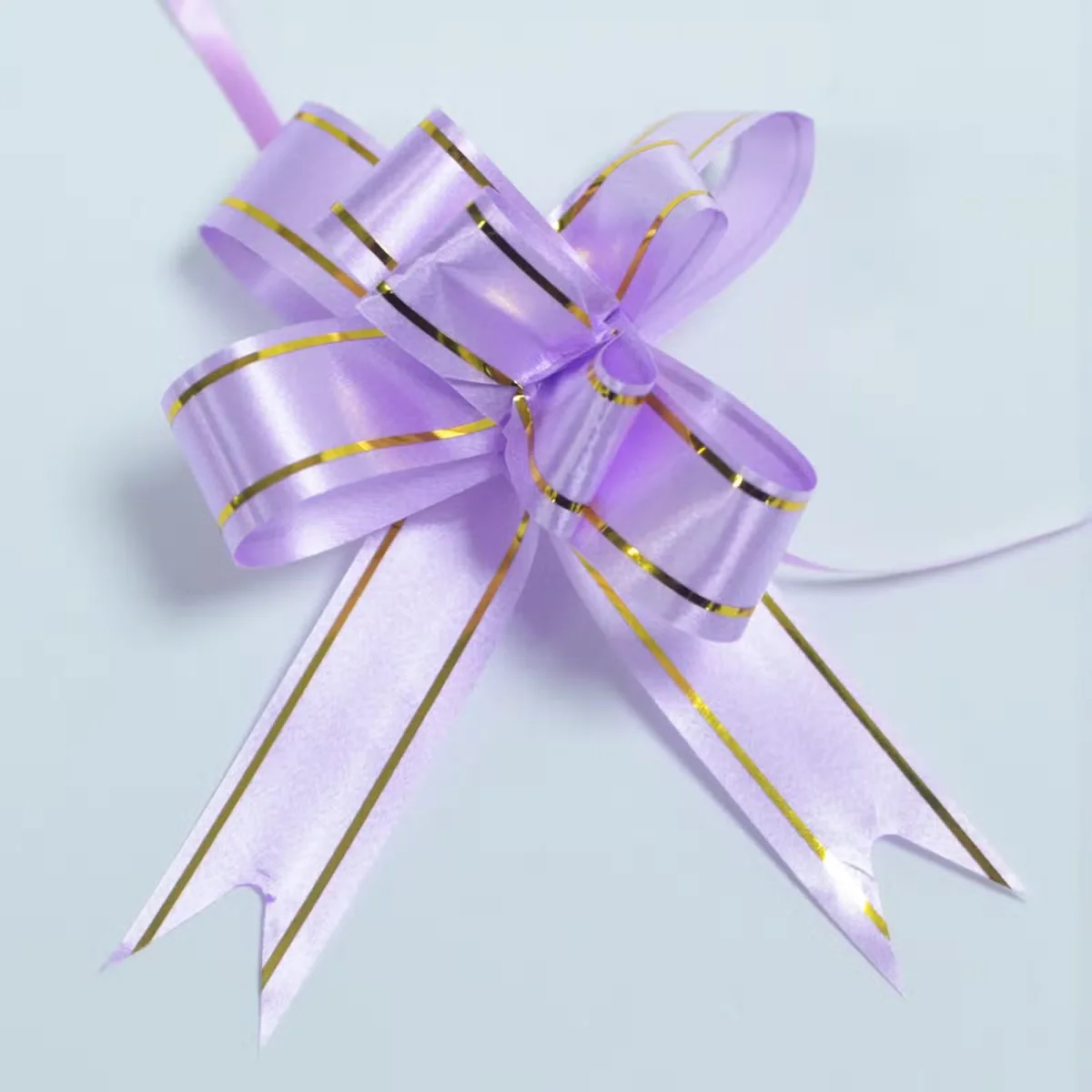 10 lavender mini pull bows displayed in a pack